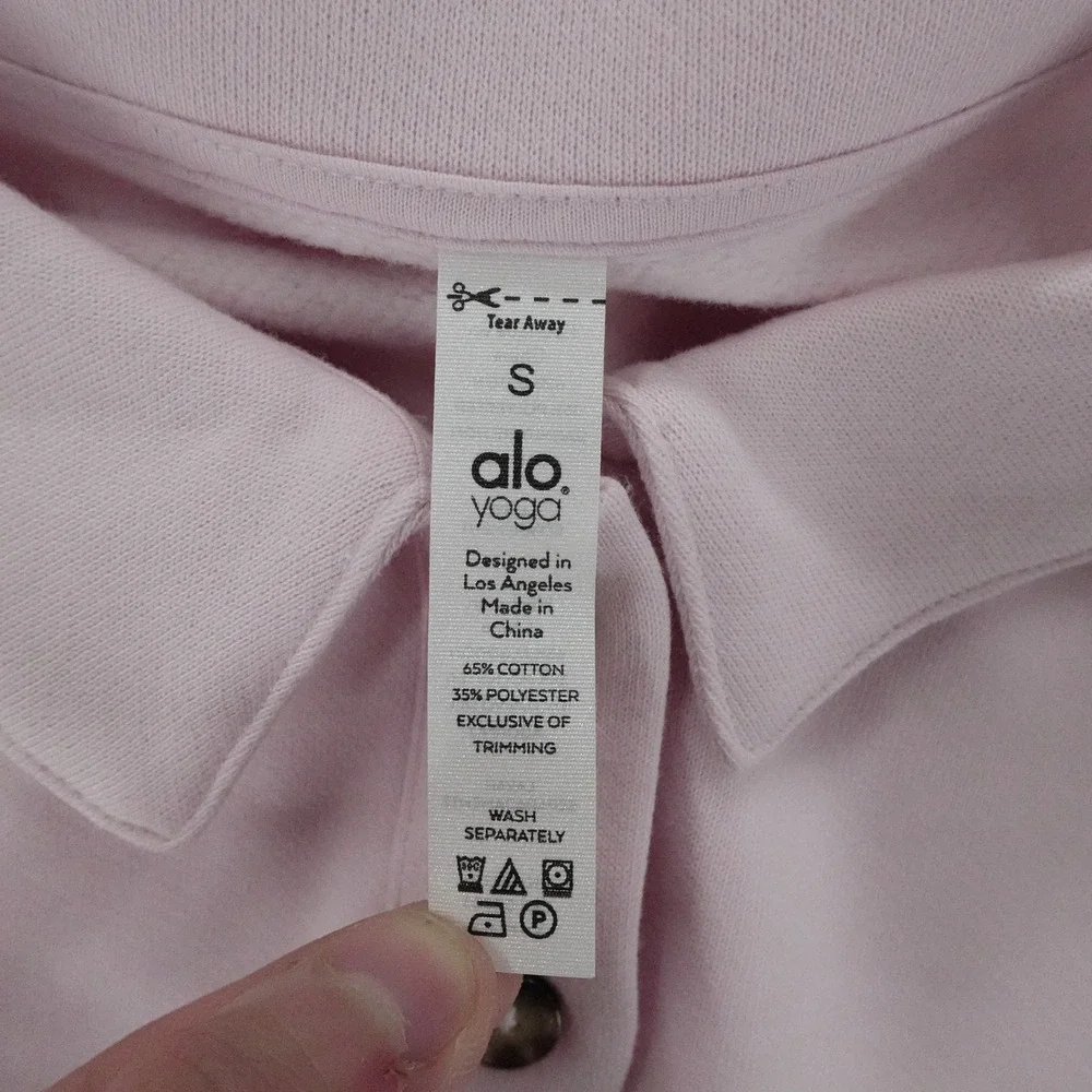 Alo Yoga Sweatshirt Womens S Pink Collared Cropped Polo Club Tennis Preppy